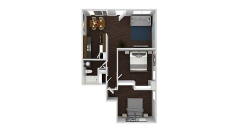 Floor plan for 2 beds, 1 bath, 850 sqft